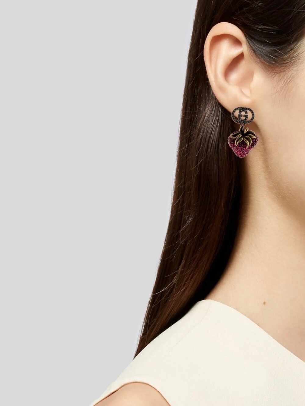 Fashion Jewelry Red Crystal Strawberry Drop Earrings with Gold-Tone Leaves